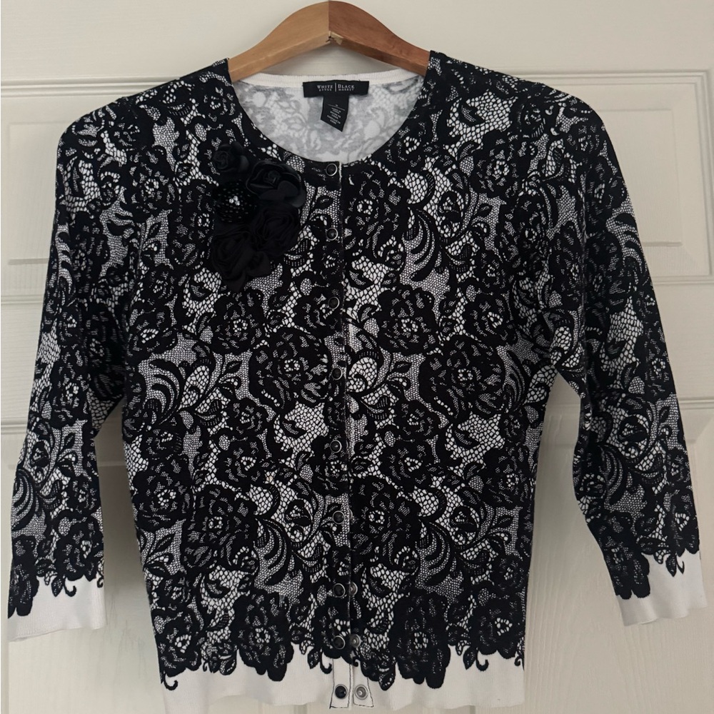 White House Black Market Black and White Lace Cardigan